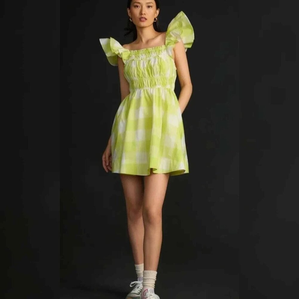 New Anthropologie Maeve Square-Neck Flutter-Sleeve Shirred Dress sz XL NWT /414 - Picture 2 of 8
